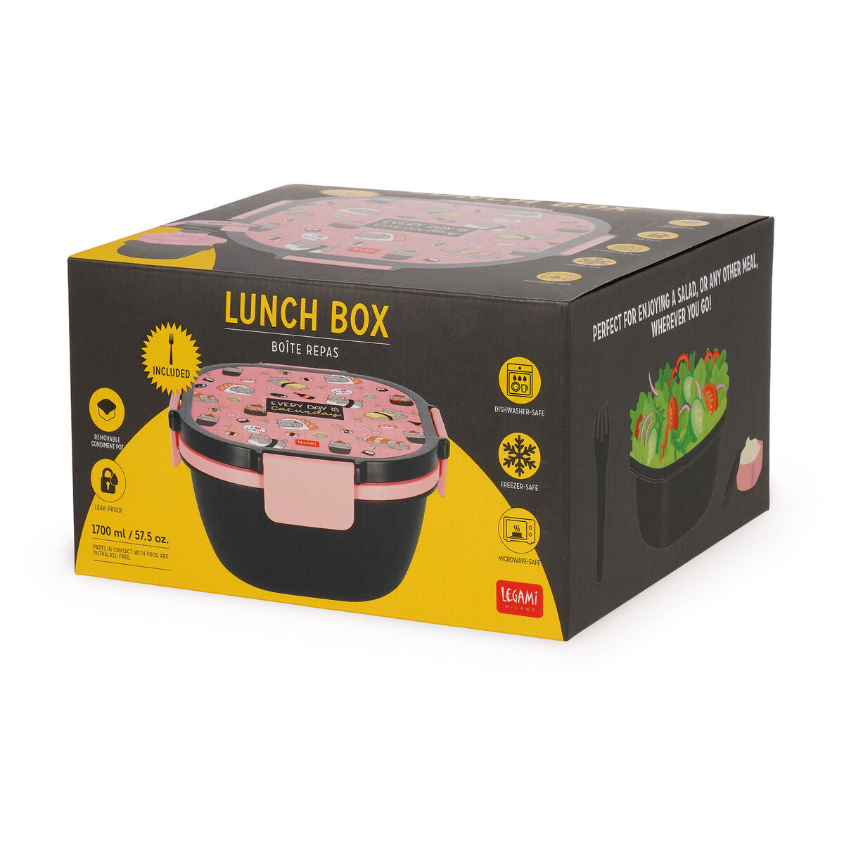 Legami - Fiambrera Bento de 1700 ml - Gato Sushi - Fiambrera Bento