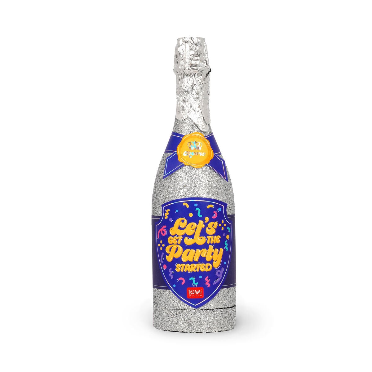 Legami - Lanzador de confeti en forma de botella de champán, plateado, maxi - Lanzador de confeti en forma de botella de champán, maxi
