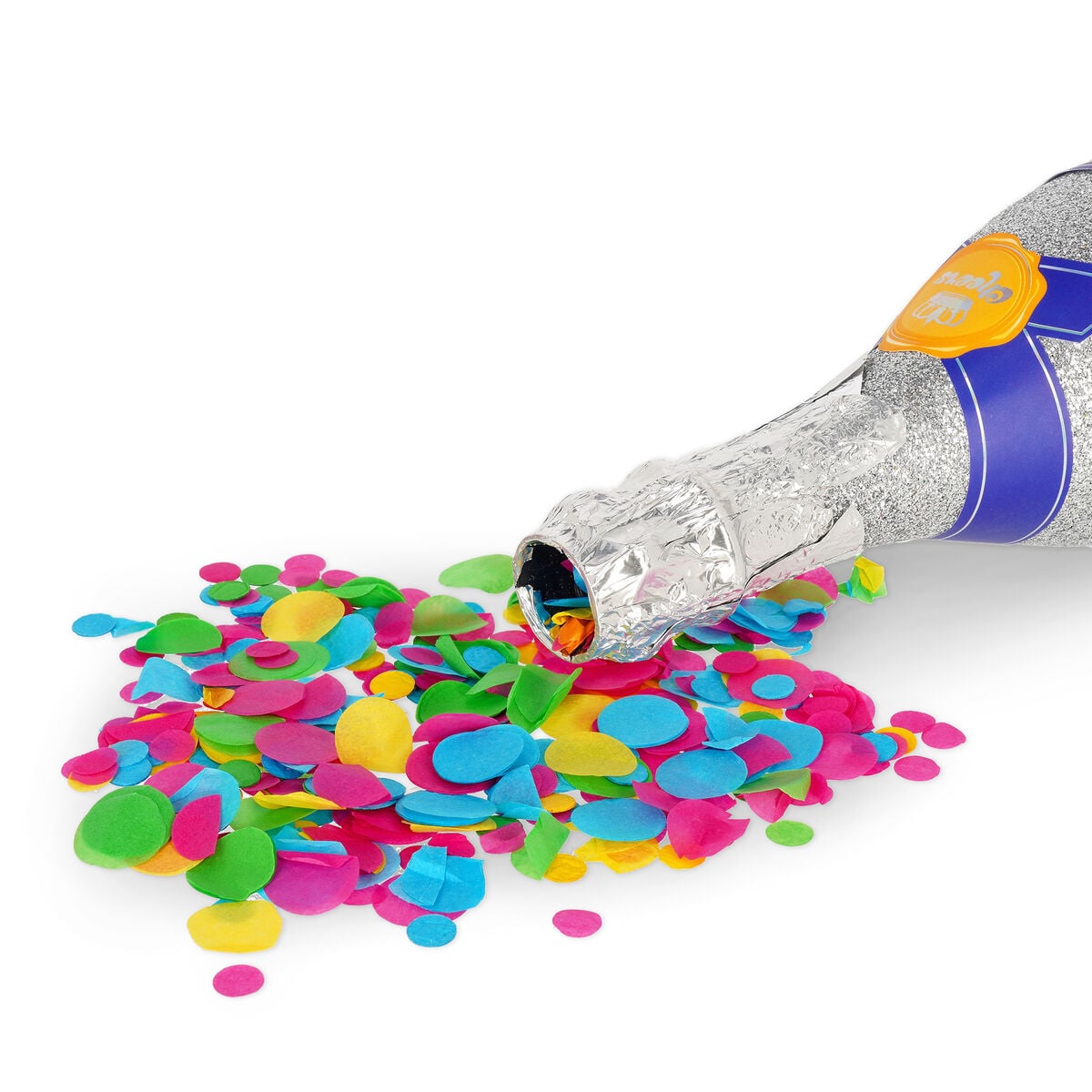 Legami - Lanzador de confeti en forma de botella de champán, plateado, maxi - Lanzador de confeti en forma de botella de champán, maxi
