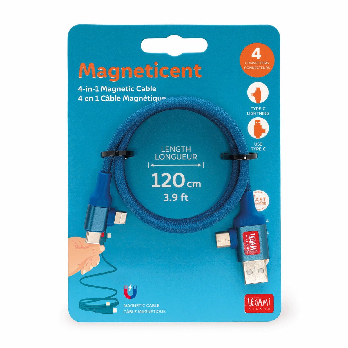 Legami - Cable de carga y sincronización magnético 4 en 1 - Magneticent