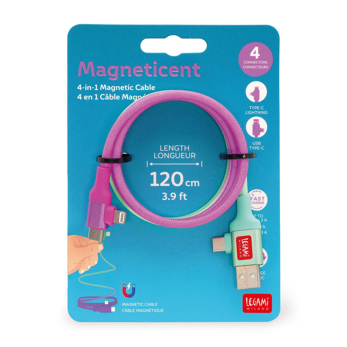 Legami - Cable de carga y sincronización magnético 4 en 1 - Magneticent