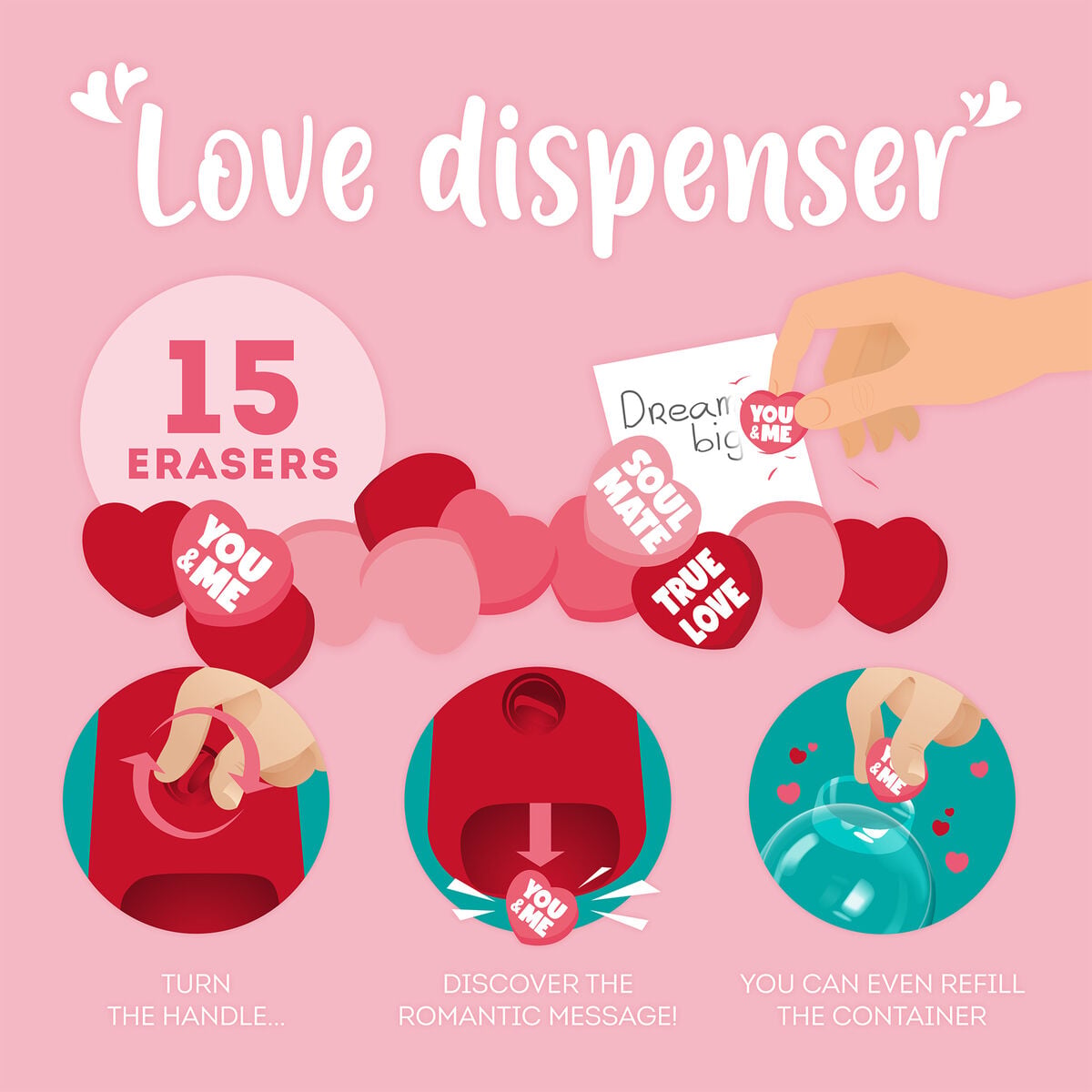 Legami - Mini Dispensador de Gomas de Borrar - Dispensador de Amor