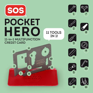 Legami - Herramienta múltiple de acero inoxidable 11 en 1 con forma de tarjeta de crédito - SOS Pocket Hero