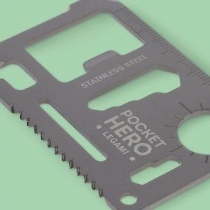 Legami - Herramienta múltiple de acero inoxidable 11 en 1 con forma de tarjeta de crédito - SOS Pocket Hero