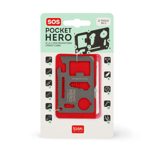 Legami - Herramienta múltiple de acero inoxidable 11 en 1 con forma de tarjeta de crédito - SOS Pocket Hero