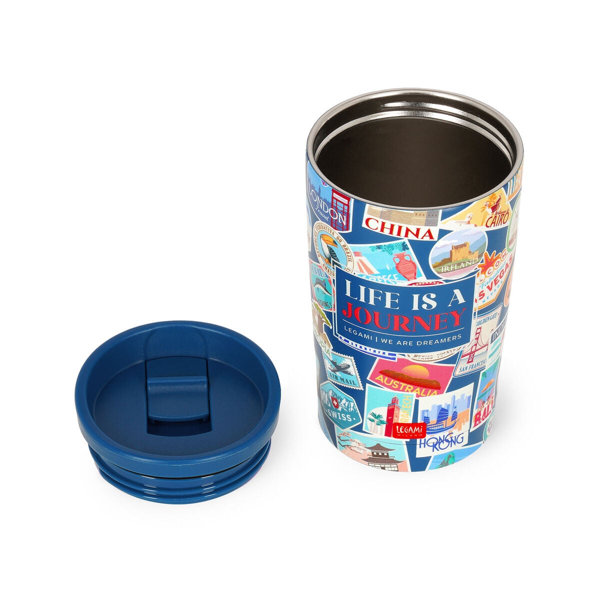 Legami - Vaso térmico de 275 ml - Pegatinas de viaje - Frío y caliente