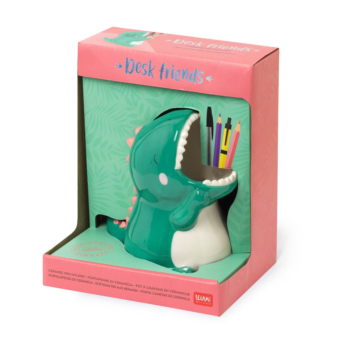 Legami - Soporte de cerámica para bolígrafos Dino - Amigos de escritorio