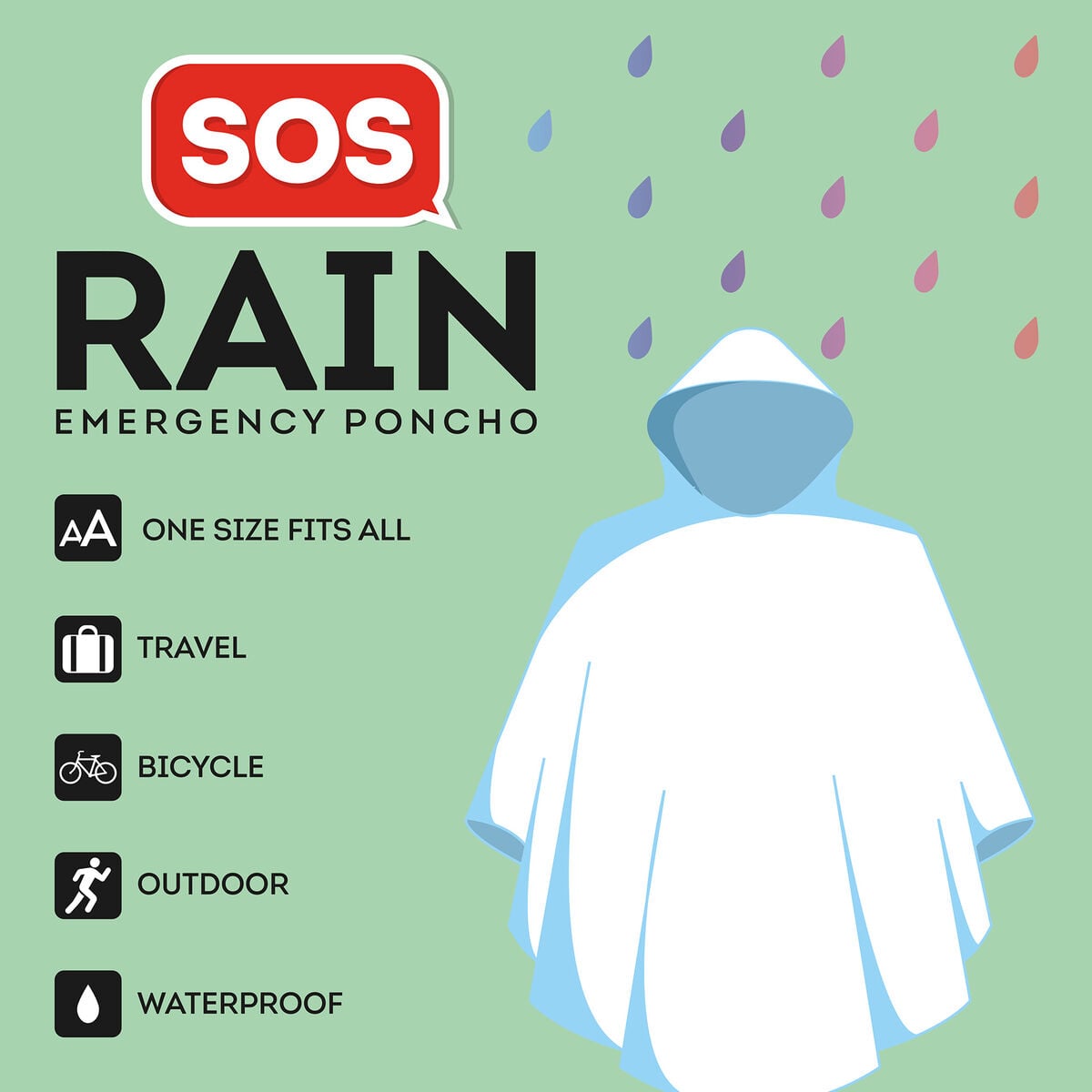 Legami - Poncho impermeable para adultos - SOS Lluvia - Talla para adultos