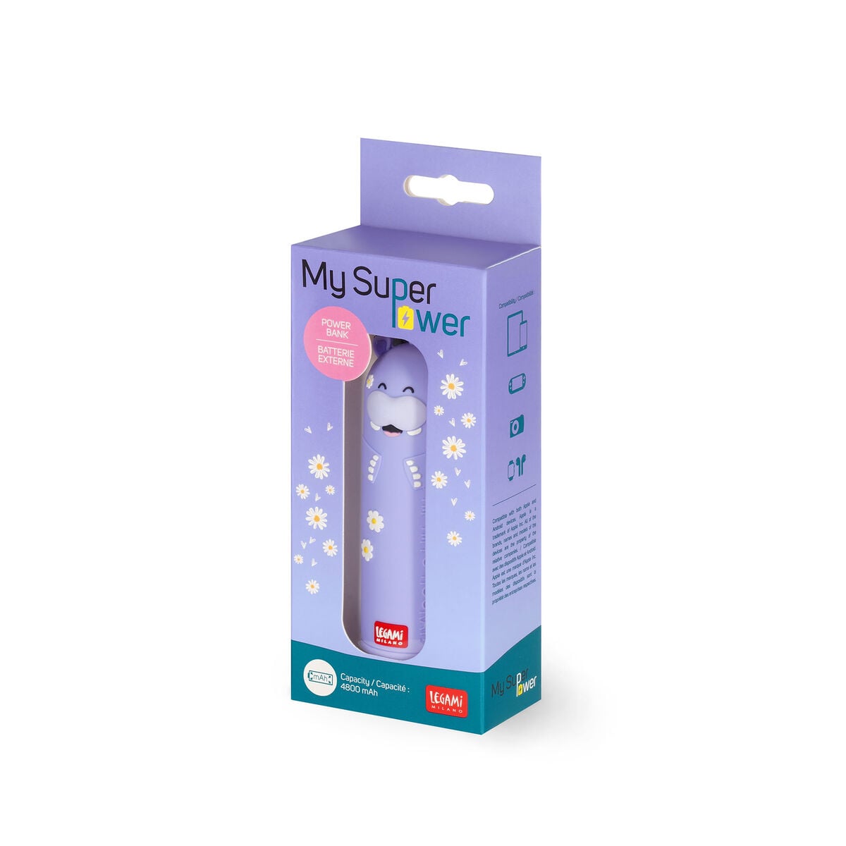 Legami - Cargador de Batería Portátil Hipopótamo - Mi Súper Poder