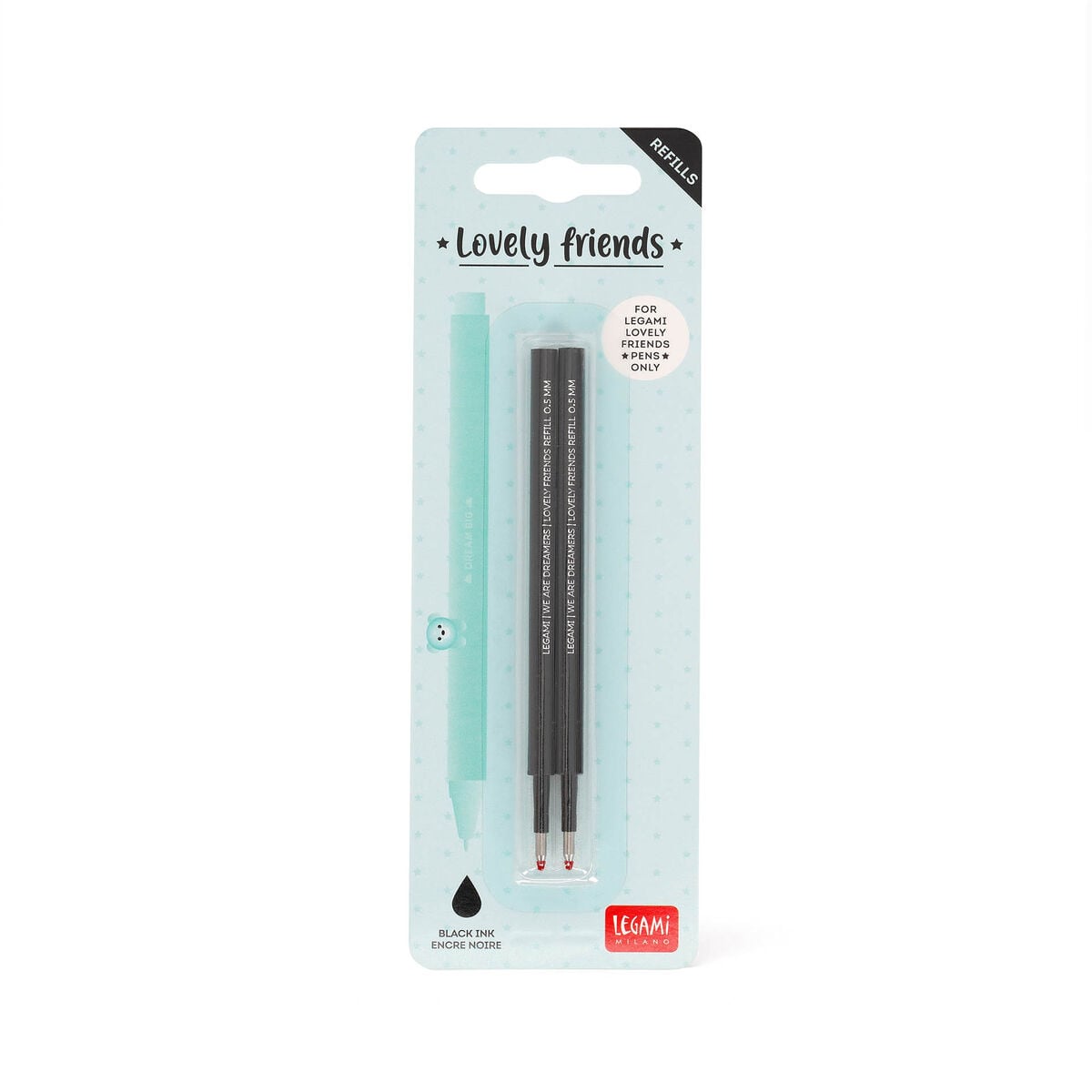 Legami - Set de 2 recambios bolígrafos de gel Sweet Friends - Tinta negra