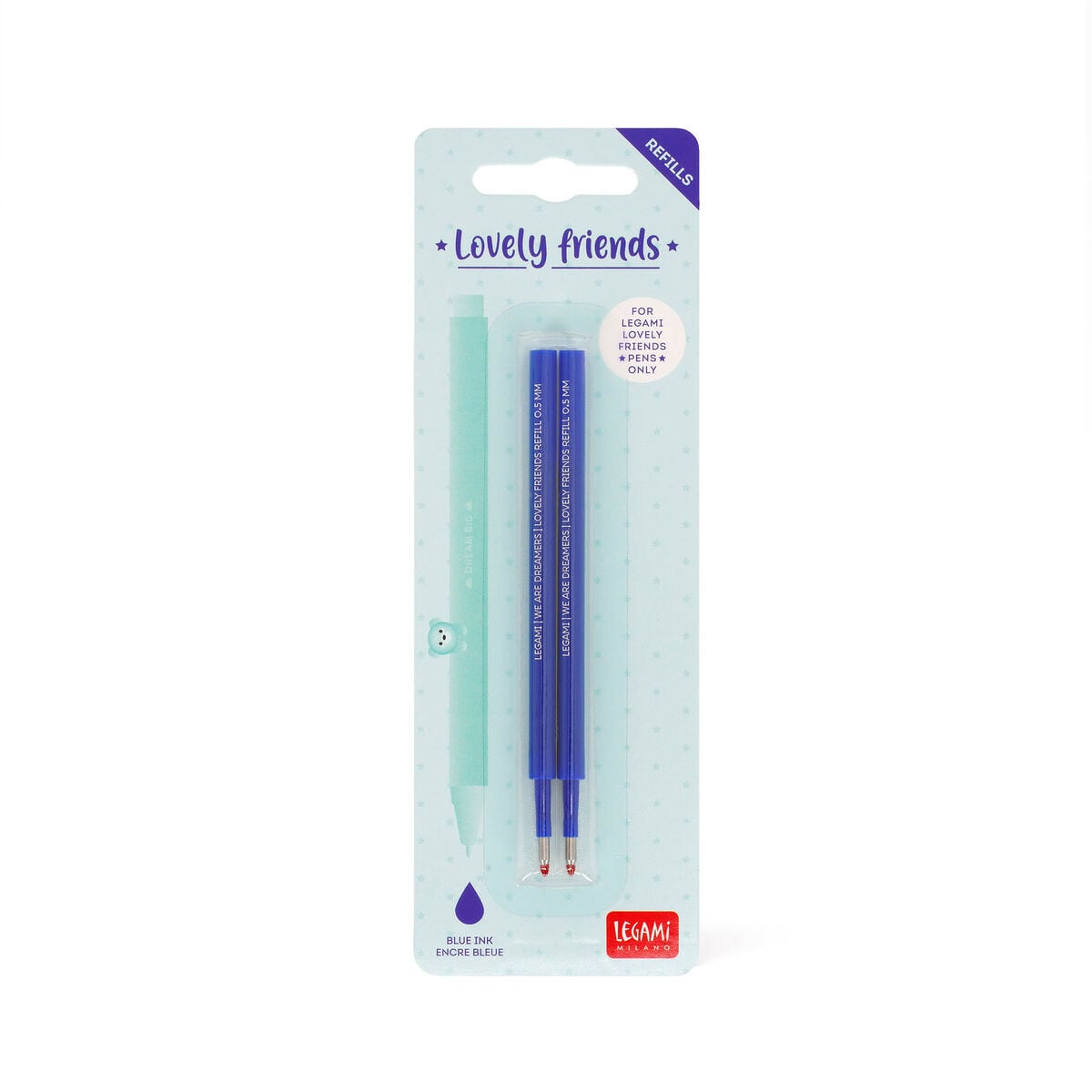 Legami - Set de 2 recambios de bolígrafos de gel "Cute Friends" - Tinta azul