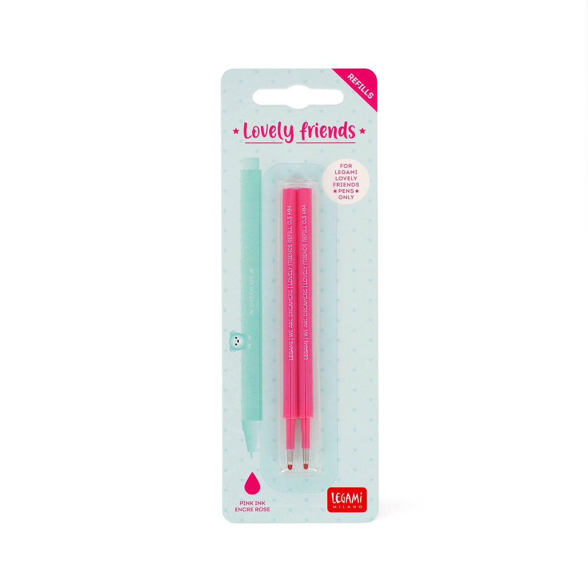 Legami - Set de 2 recargas de bolígrafos de gel "Amigos adorables" - Tinta rosa