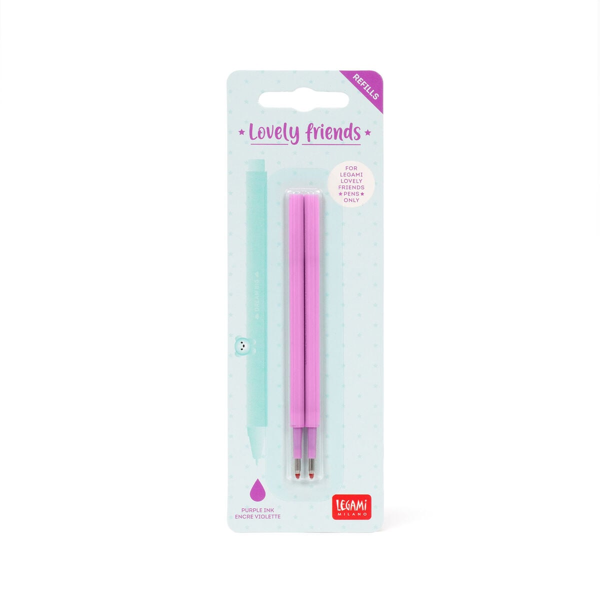 Legami - Set de 2 recambios bolígrafos de gel Sweet Animals - Tinta Morada