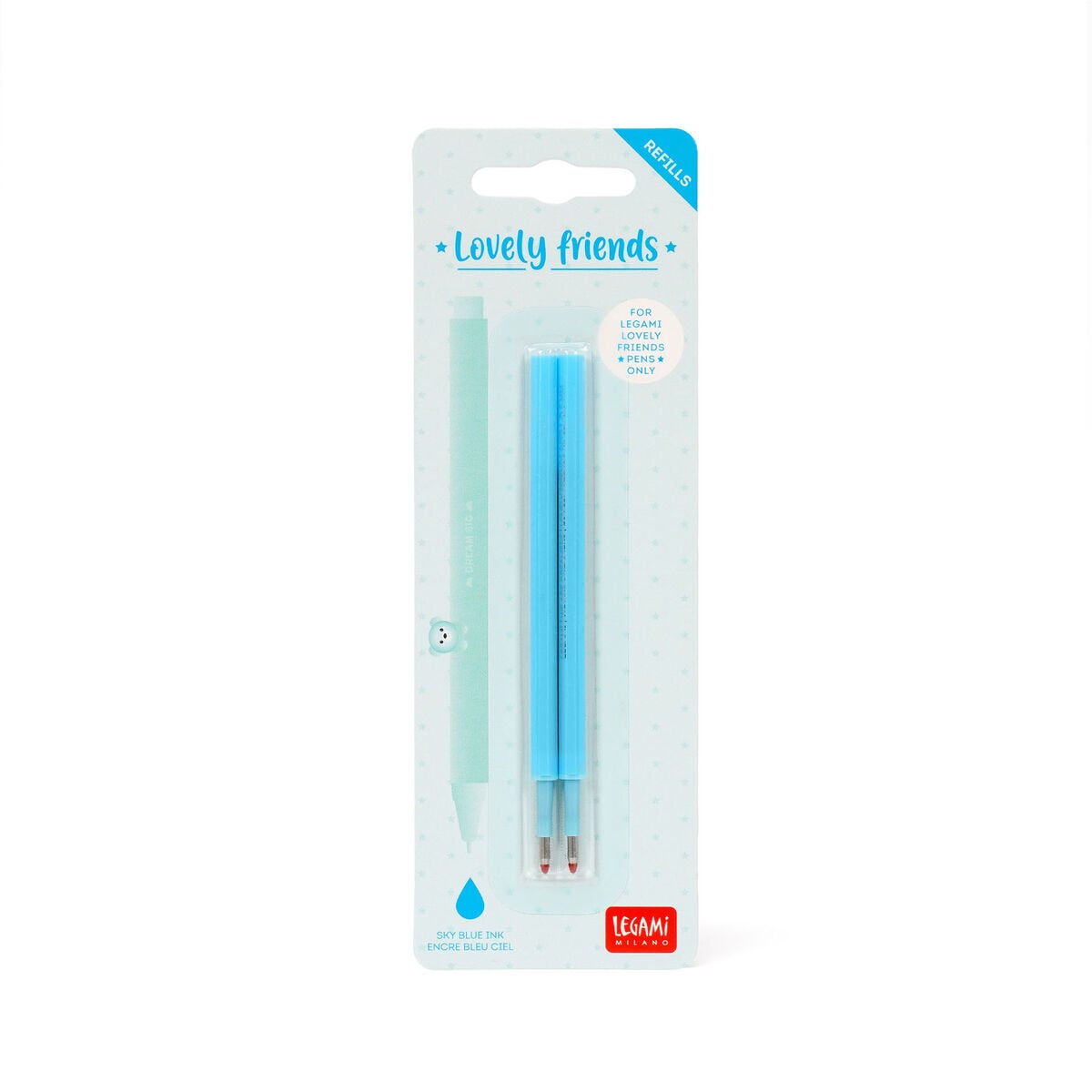 Legami - Set de 2 recambios para bolígrafos de gel Lovely Friends - Tinta azul cielo