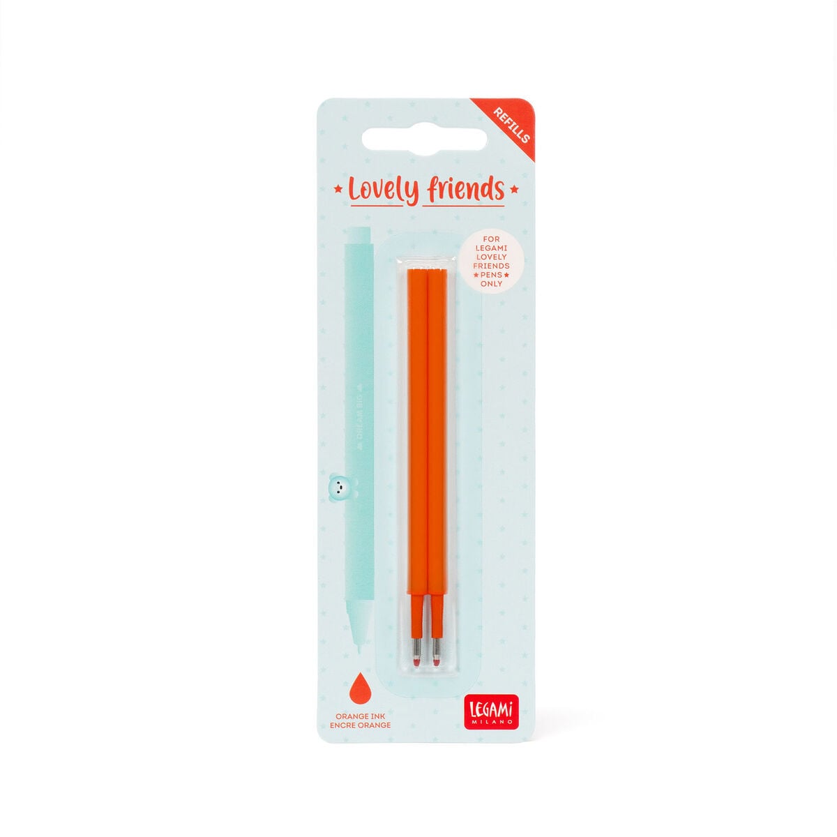 Legami - Set de 2 recambios bolígrafos de gel Sweet Friends - Tinta naranja