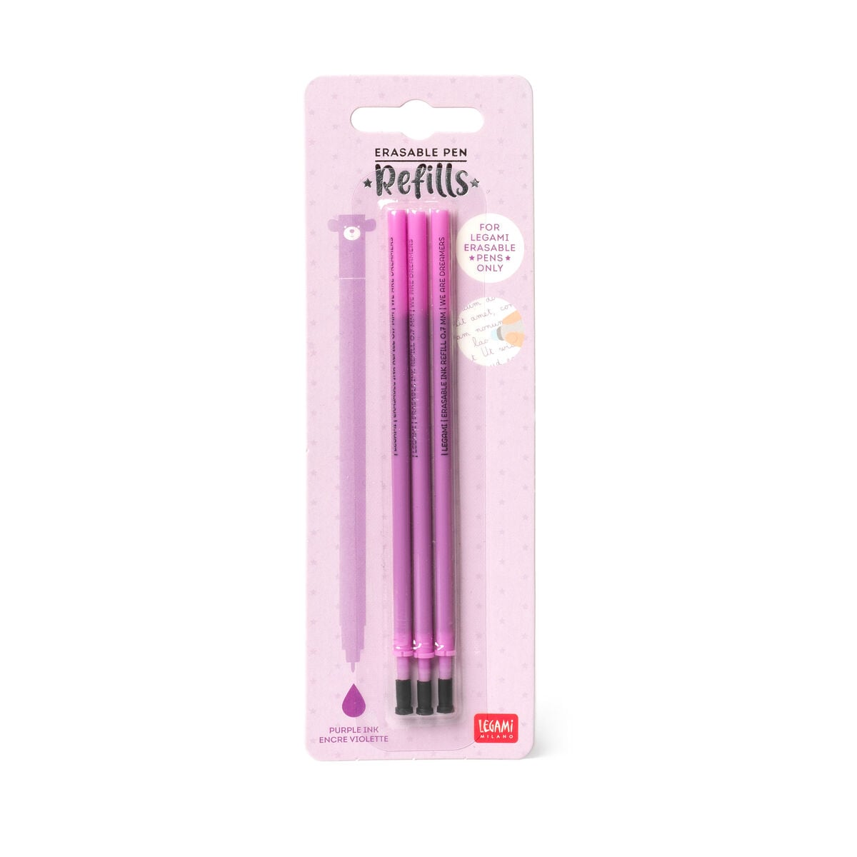 Legami - Set de 3 recambios para bolígrafos borrables - Tinta morada - Bolígrafo borrable
