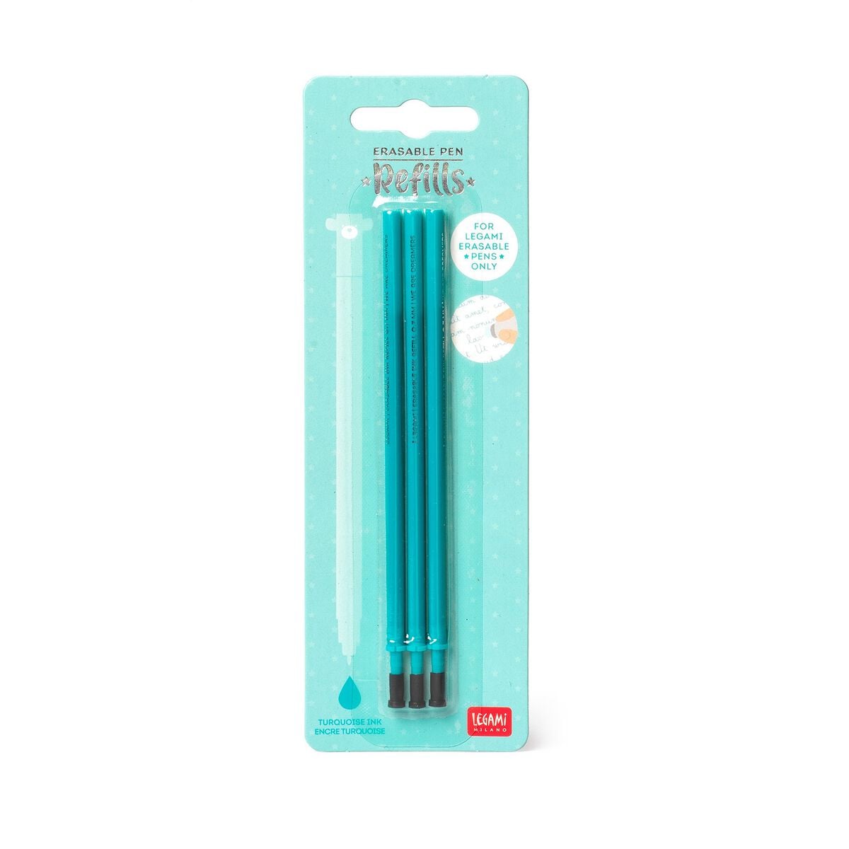 Legami - Set de 3 recambios para bolígrafos borrables - Tinta turquesa - Bolígrafo borrable