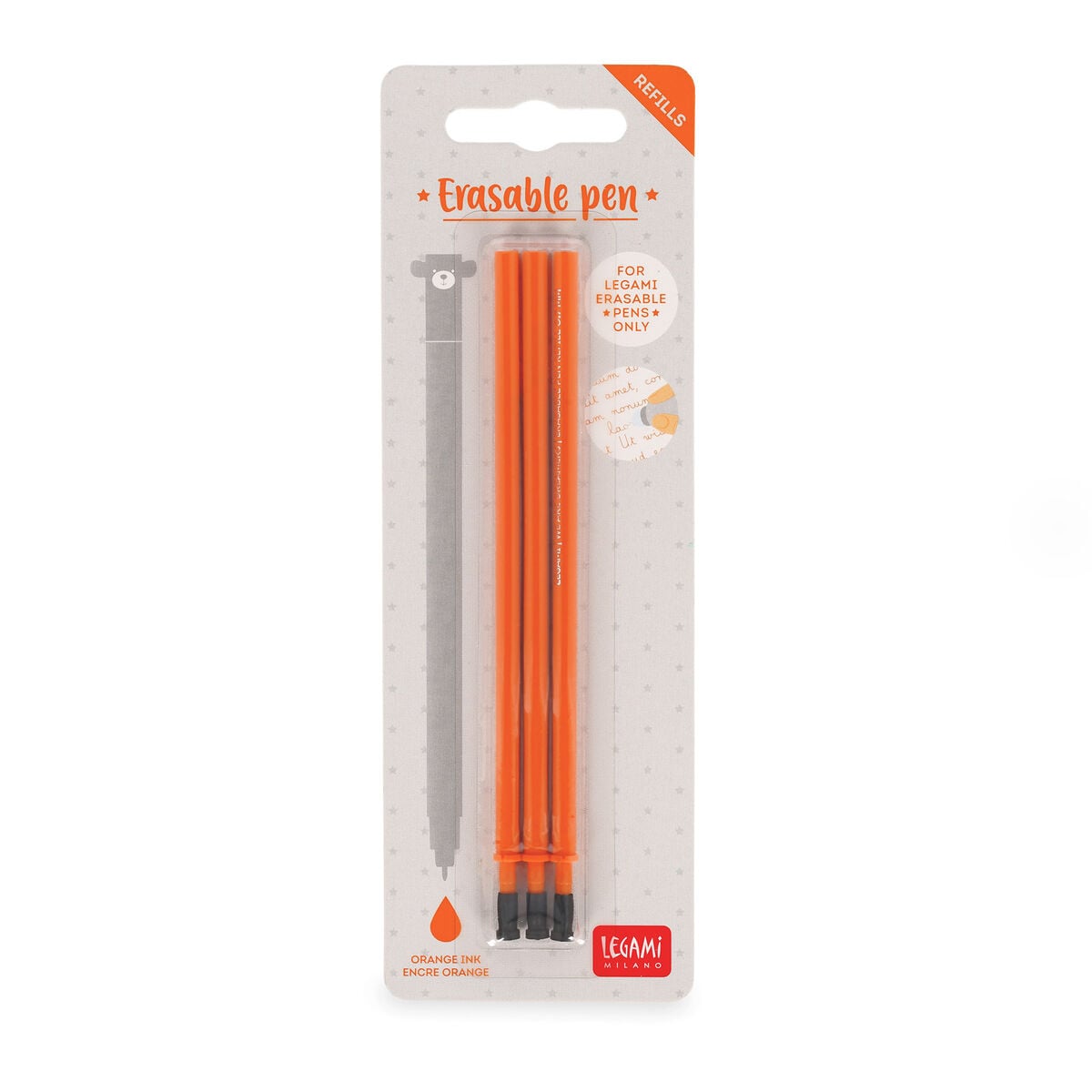 Legami - Set de 3 Recambios para bolígrafos borrables - Tinta naranja - Bolígrafo borrable