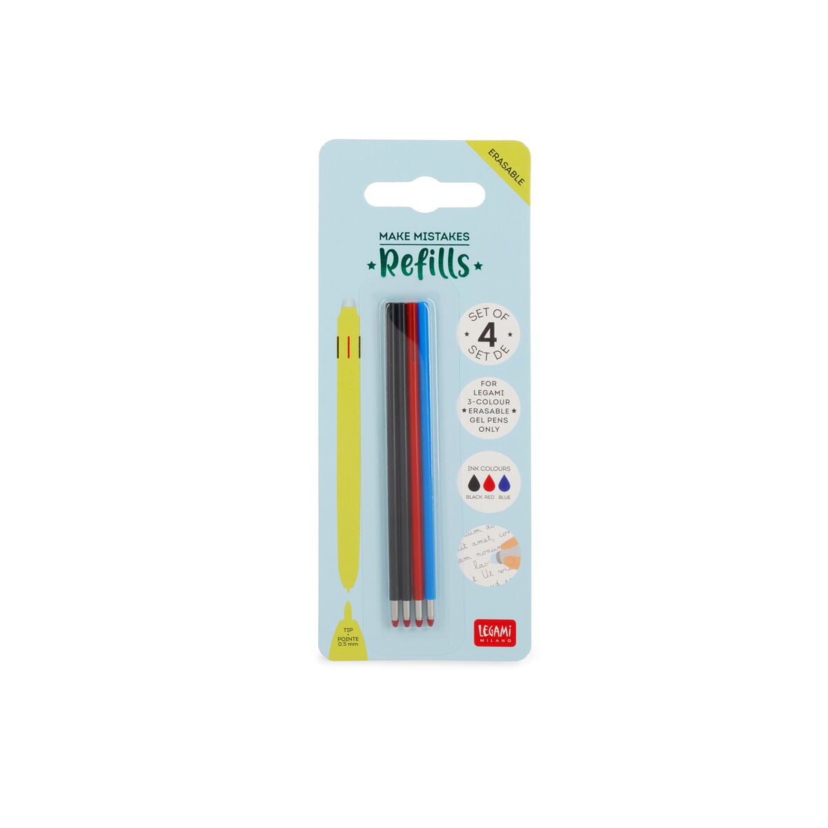 Legami - Recambios de bolígrafos de gel borrables de 3 colores, juego de 4
