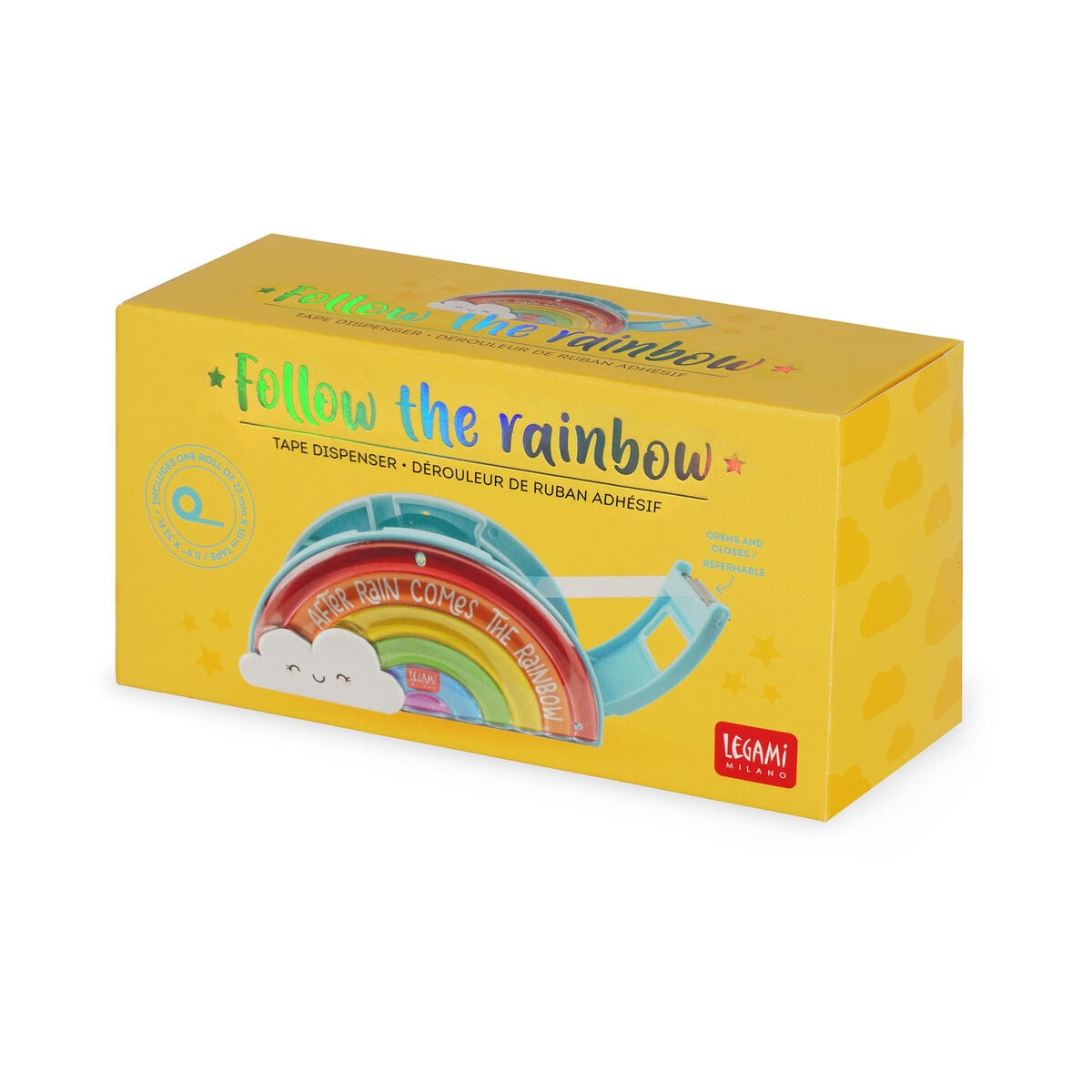 Legami - Dispensador de cinta adhesiva con mango - Follow Rainbow
