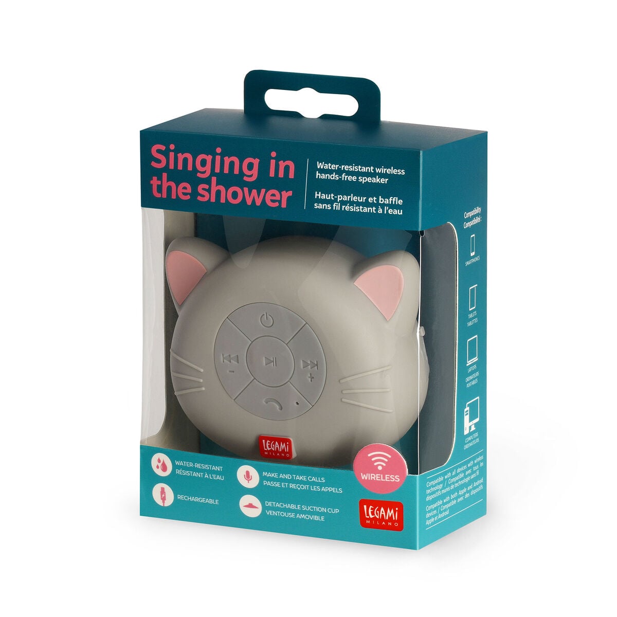Legami - Altavoz Bluetooth® Manos Libres Resistente al Agua Kitty - Cantando en la ducha