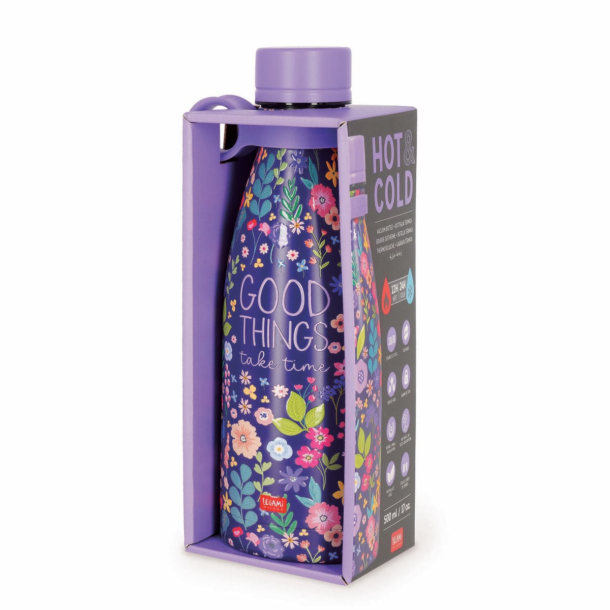 Legami - Botella térmica de 500 ml - Flores - Frío y caliente