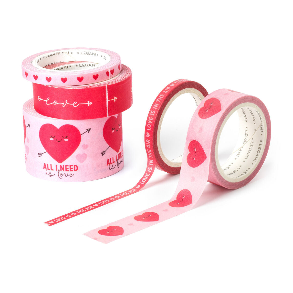 Legami - Juego de 5 cintas adhesivas decorativas de papel con forma de corazón - De cinta a cinta
