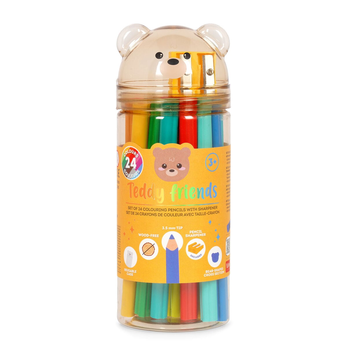 Legami - Juego de 24 lápices de colores con sacapuntas - Teddy Friends