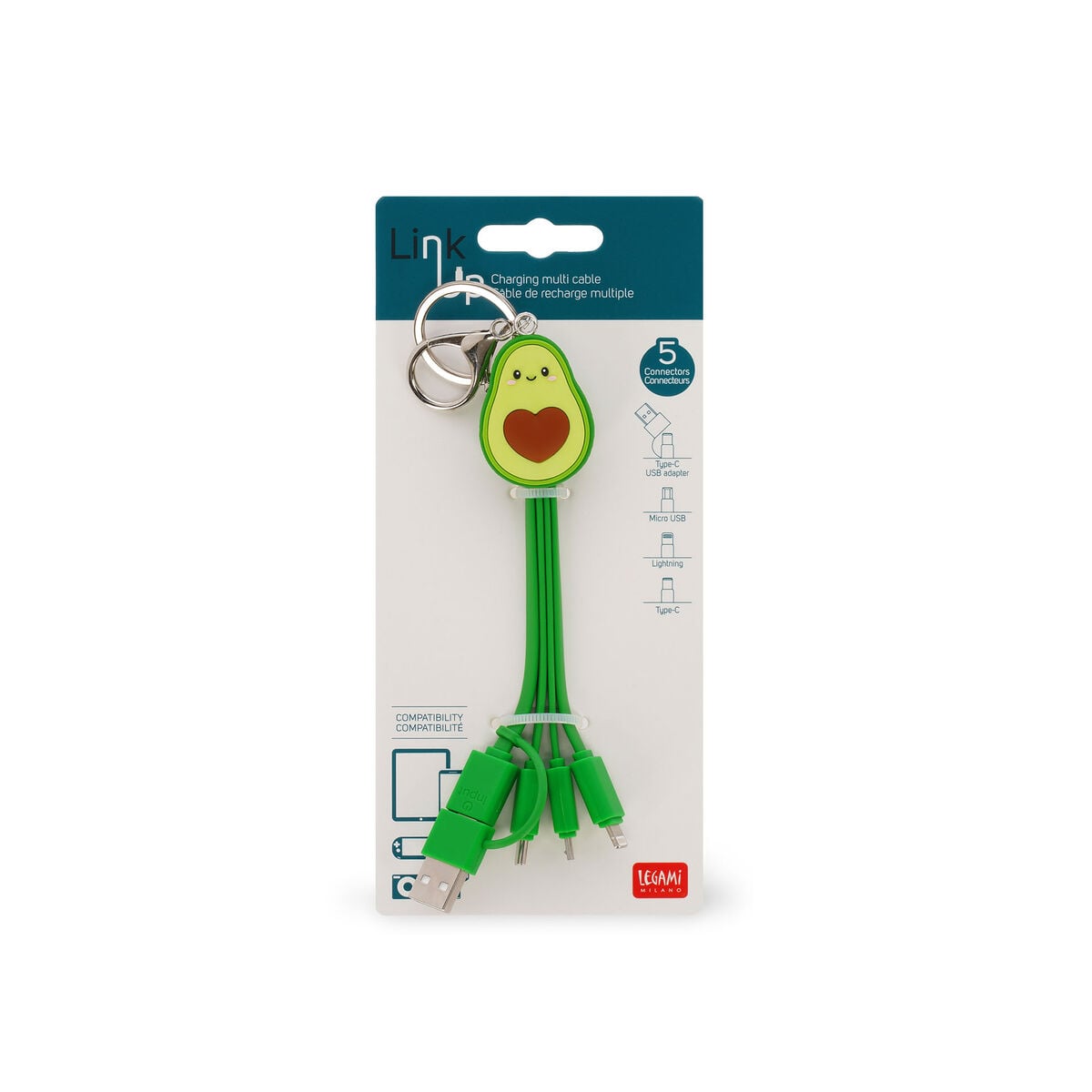 Legami - Cable de carga 6 en 1 Llavero Aguacate - Link Up