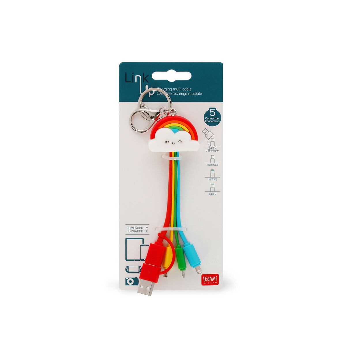 Legami - Llavero Cable de Carga 6 en 1 Rainbow - Link Up