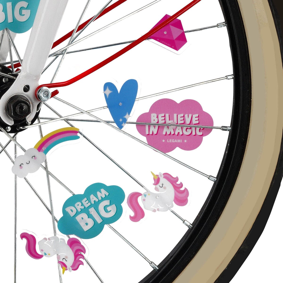 Legami - Juego de 30 decoraciones para radios de bicicleta - Unicornio - ¡Decora tu bici!