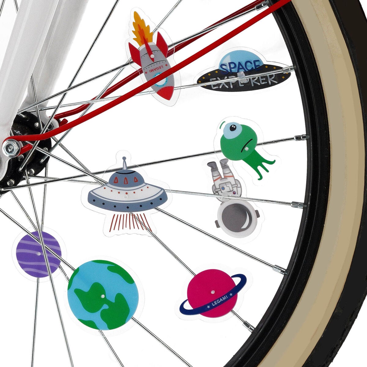 Legami - Set de 30 decoraciones para radios de bicicleta - Espacio - ¡Personaliza tu bici!