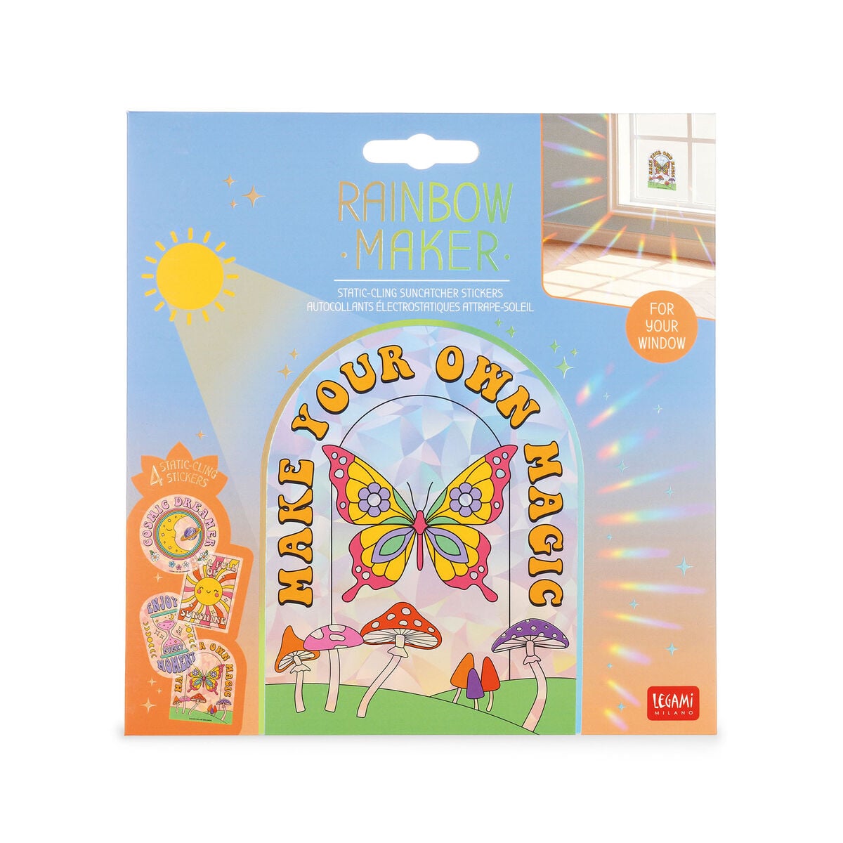Legami - Juego de 4 pegatinas estáticas de Suncatcher para ventanas - Rainbow Maker