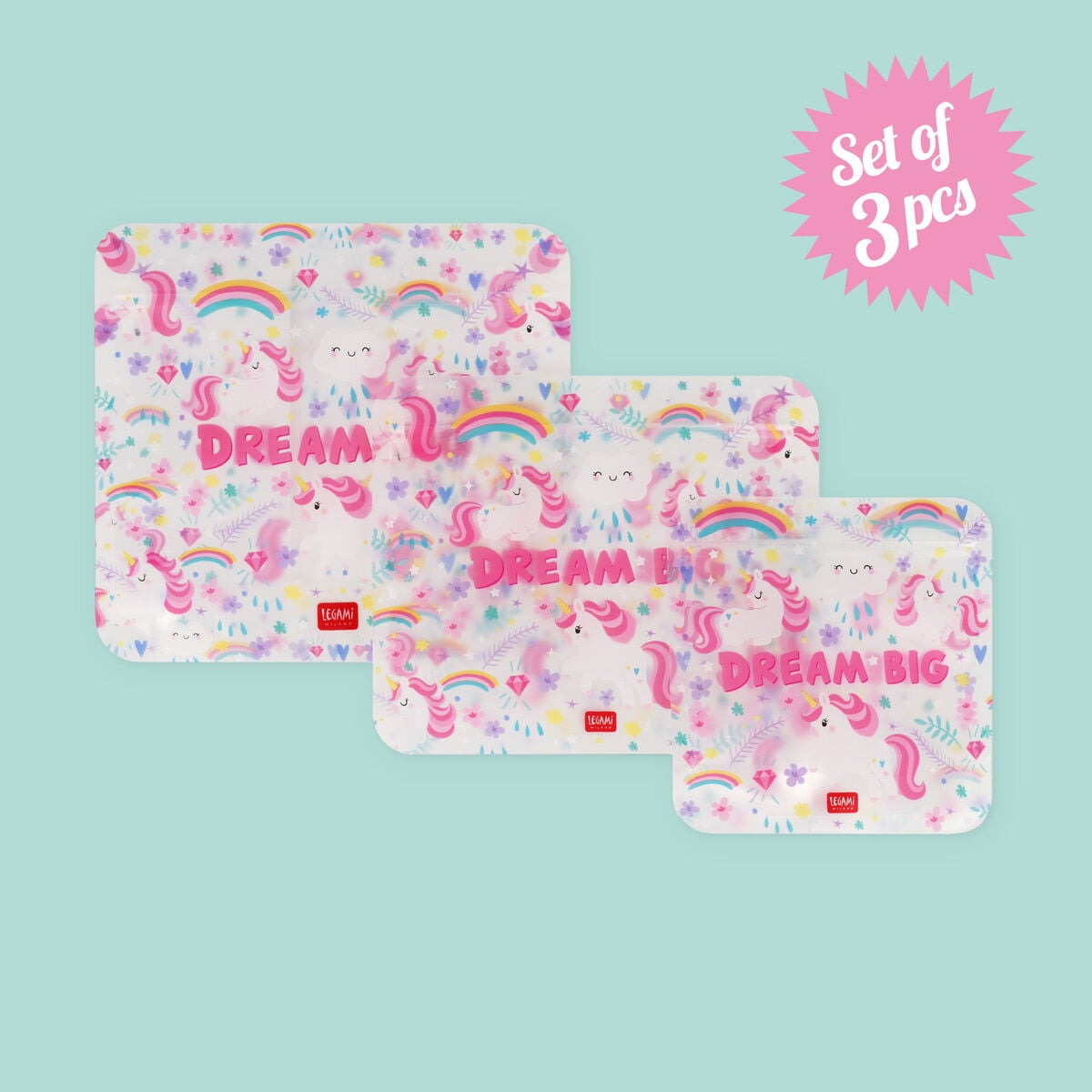 Legami - Set de 3 Reusable Snack Bags - Unicornio - Snack Bags