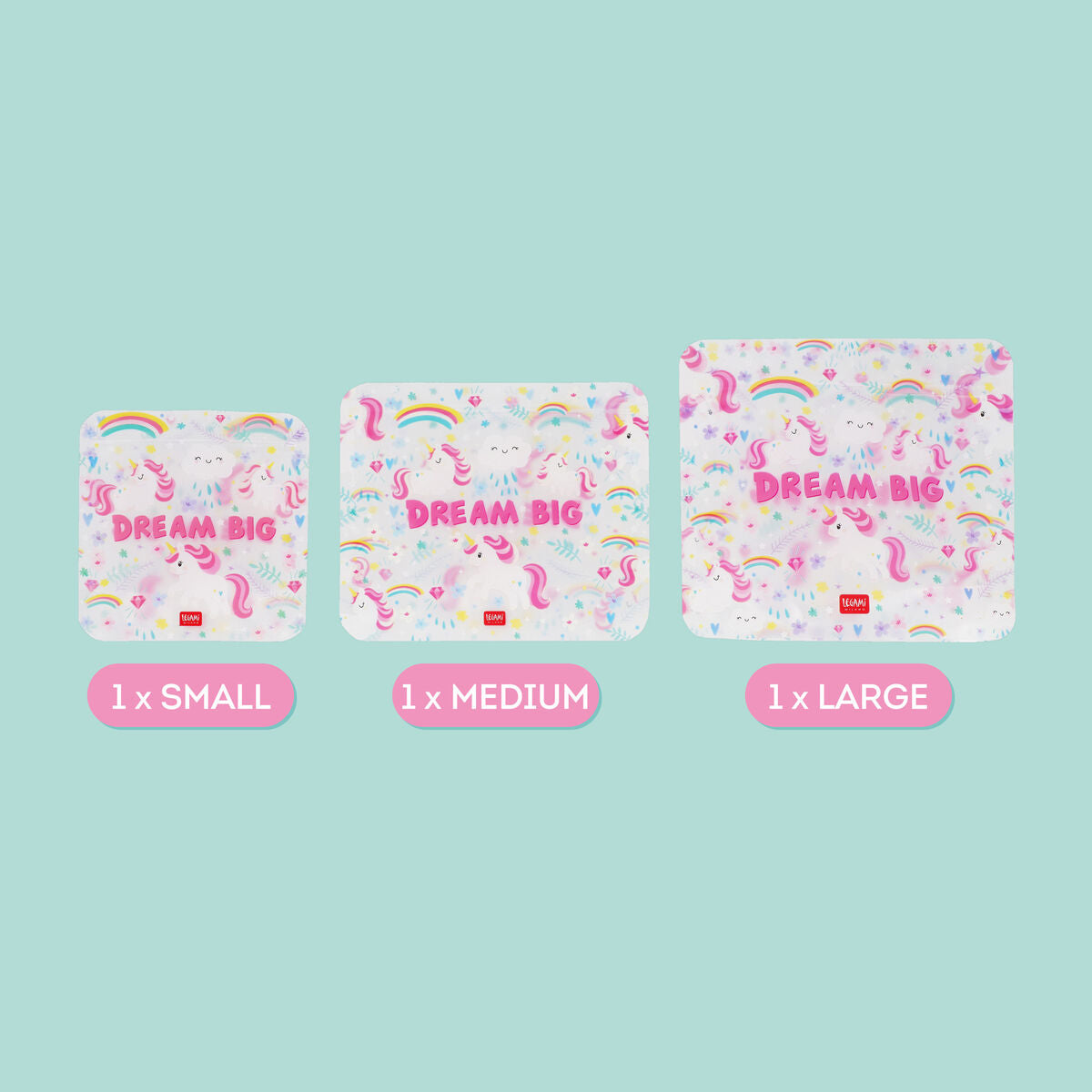 Legami - Set de 3 Reusable Snack Bags - Unicornio - Snack Bags