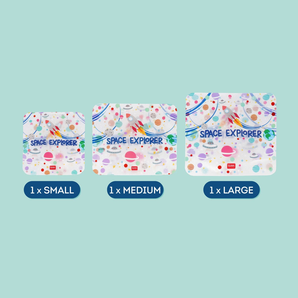 Legami - Set de 3 Bolsas Reutilizables para Snacks - Espacio - Snack Bags