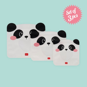 Legami - Set de 3 Bolsas Reutilizables para Snacks - Panda - Bolsas para Snacks