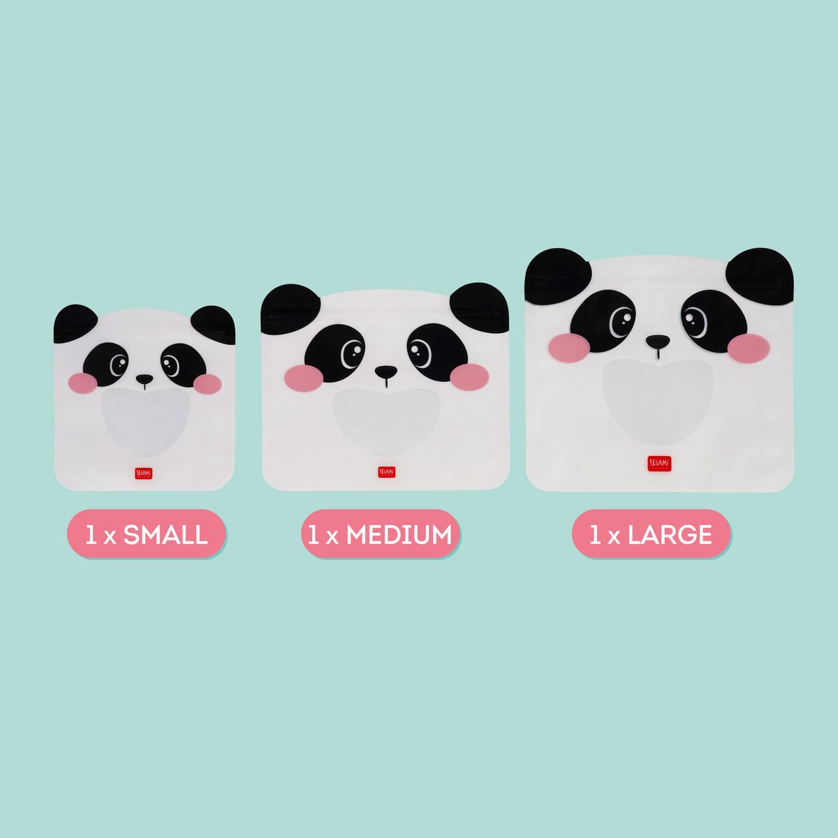 Legami - Set de 3 Bolsas Reutilizables para Snacks - Panda - Bolsas para Snacks
