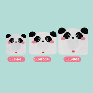 Legami - Set de 3 Bolsas Reutilizables para Snacks - Panda - Bolsas para Snacks
