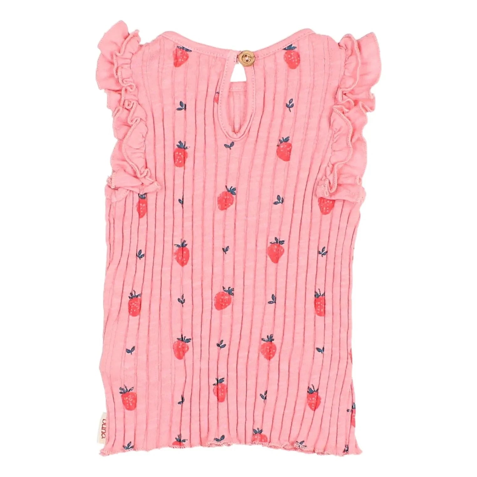 Búho - Camiseta de algodón orgánico a rayas y fresas | Rosa claro