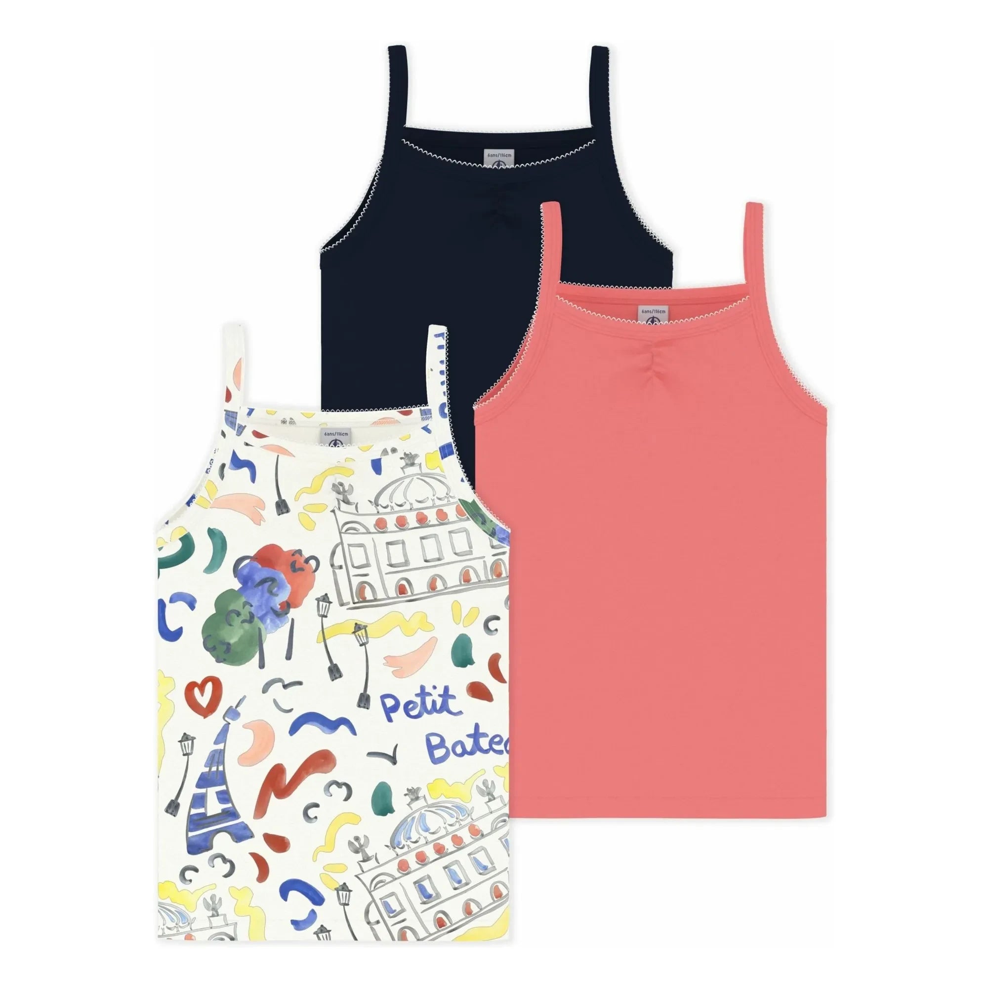 Petit Bateau - Lote 3 Camisetas de tirantes Opera | Coral
