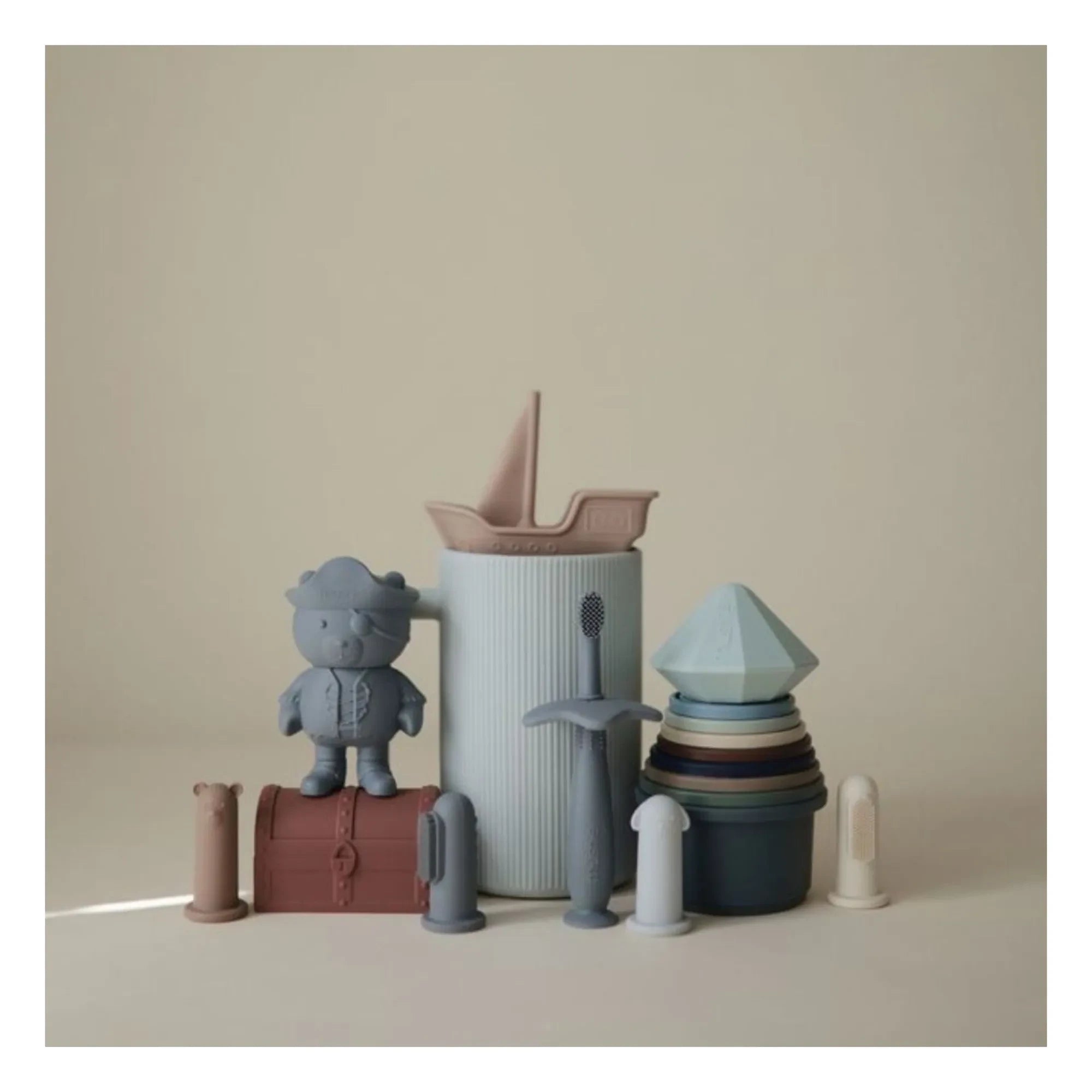 Mushie - Juguetes de baño pirata - Set de 4 | Azul