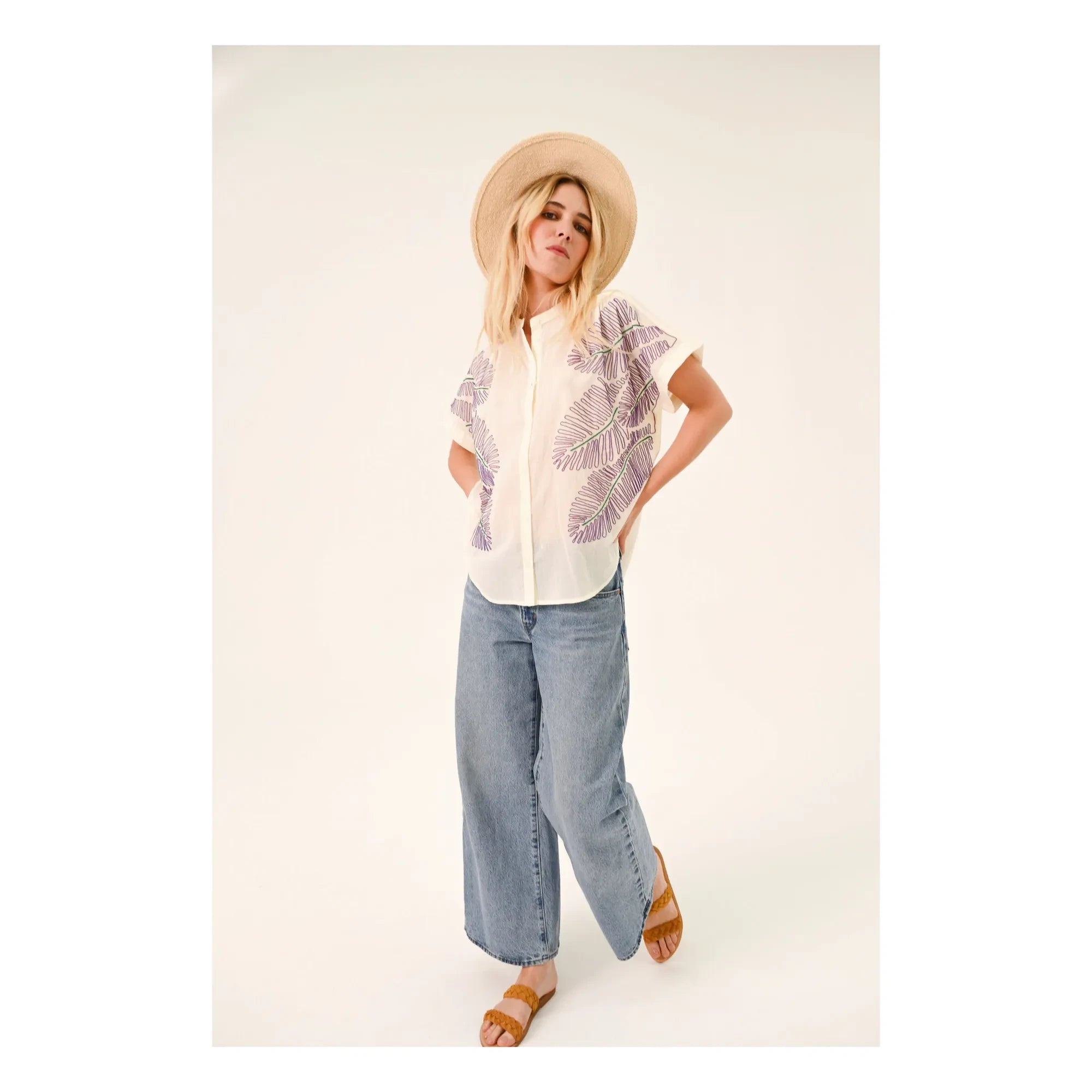 Sacrécoeur - Blusa bordada Maya Taro Voile de algodón | Blanco