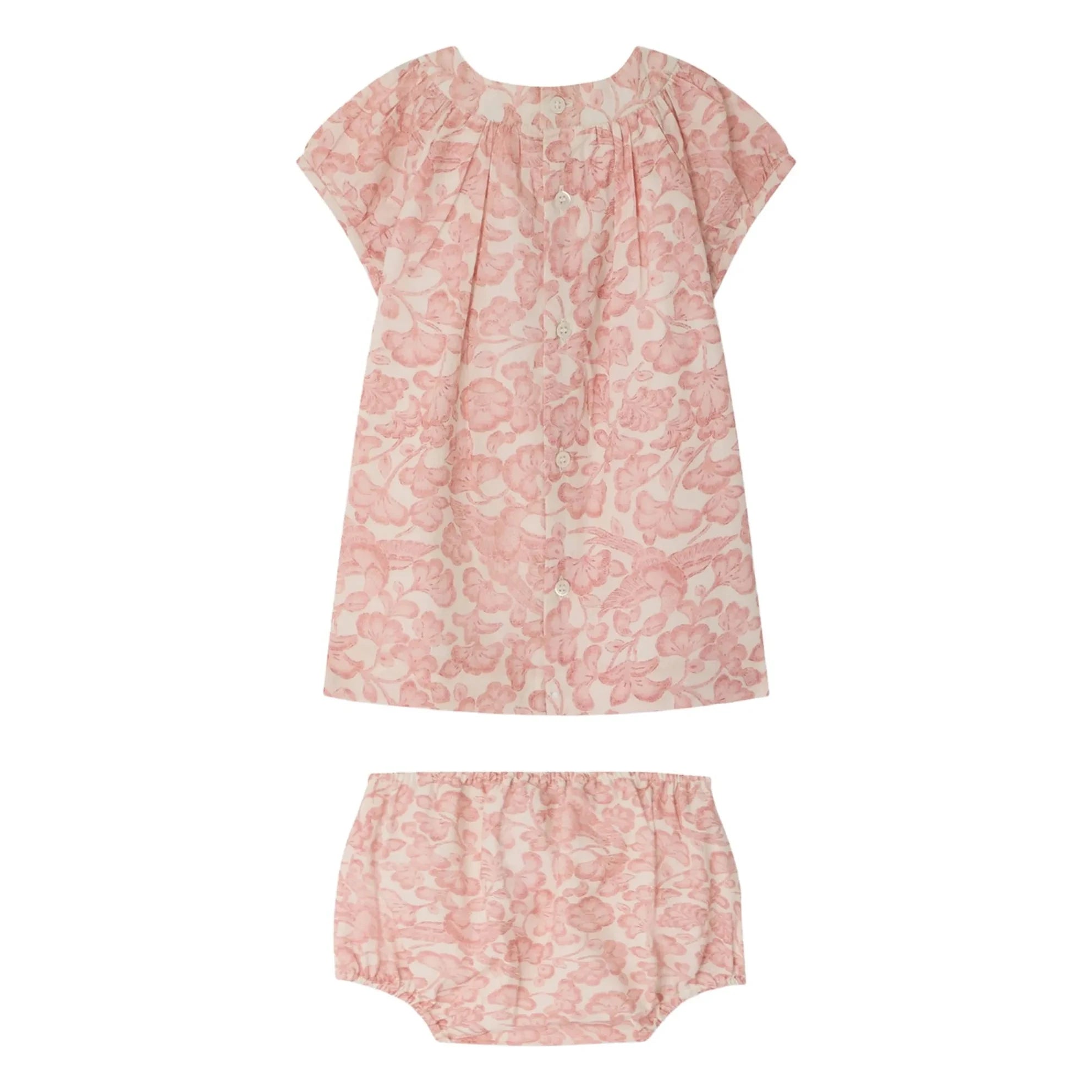 Bonpoint - Vestido de algodón orgánico Cachouli Fleurie | Rosa empolvado