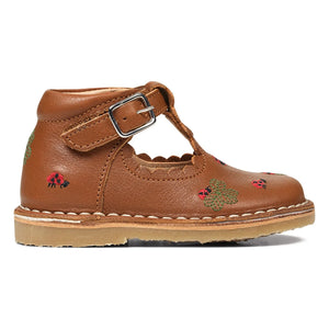 Petit Nord - Zapatos primeros pasos T-Bar con bordado de mariquita - Colección Uniqua | Camel