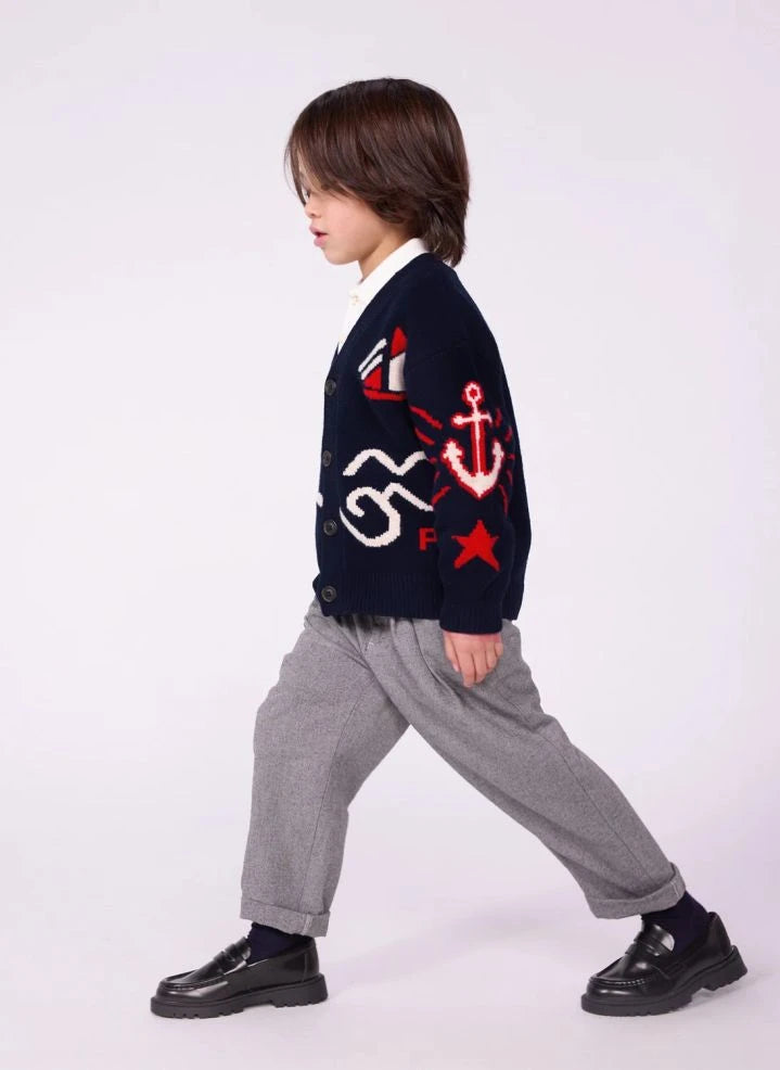 Petit Bateau - Cárdigan de lana azul marino de corte holgado y escote en V