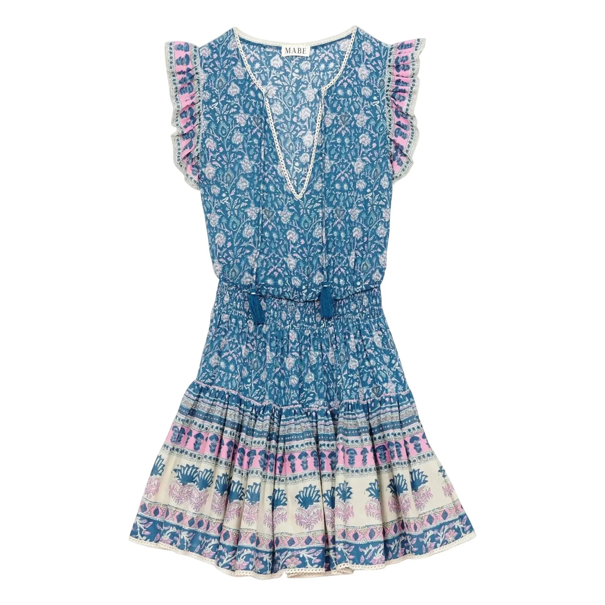 M.A.B.E. - Vestido estampado de algodón Myla | Azul