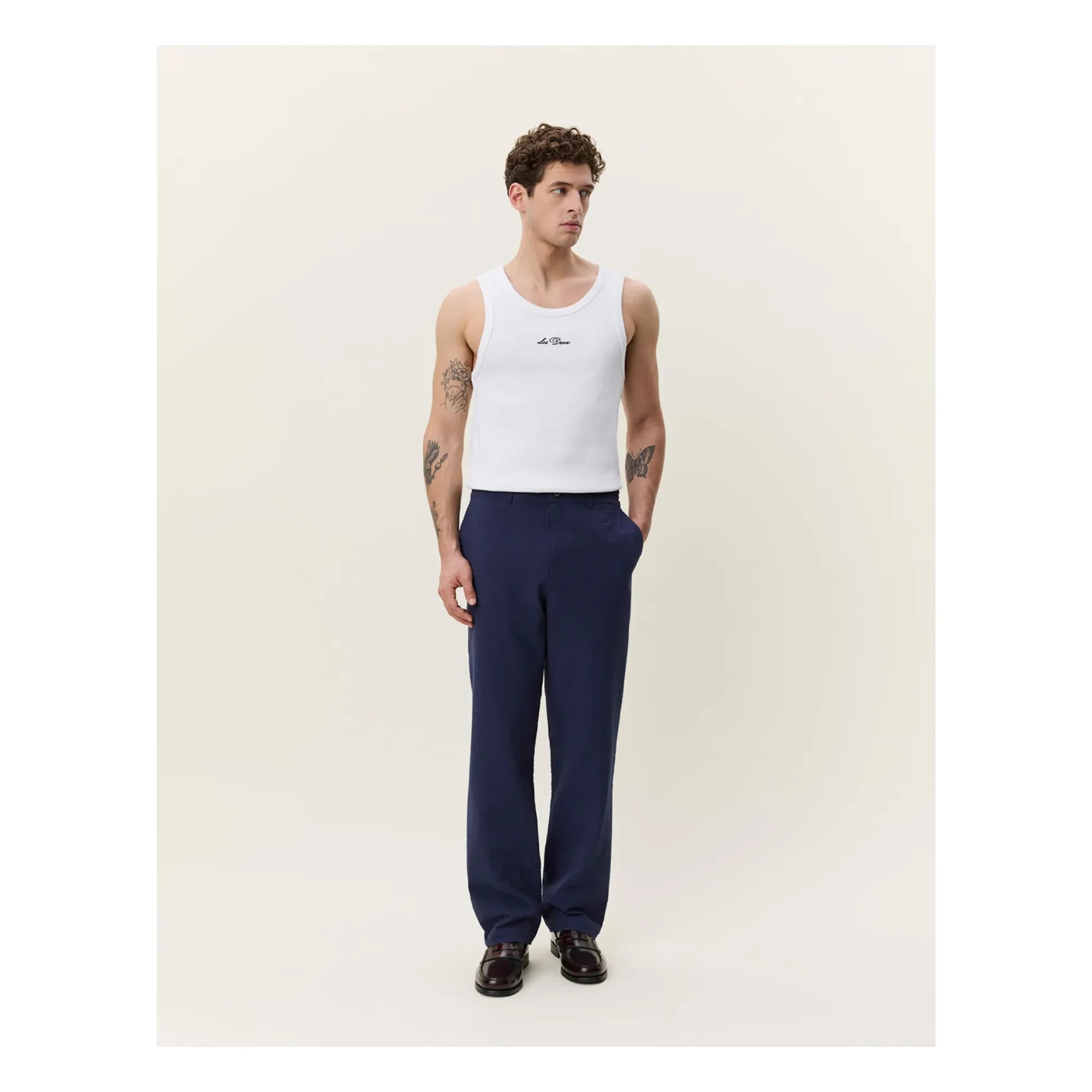 Les Deux - Pantalones Seersucker | Azul oscuro