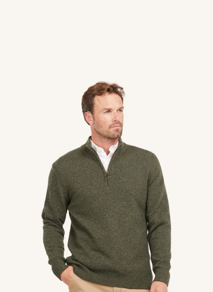 Barbour - Tisbury Essential Fermuarlı Kazak | Zeytin