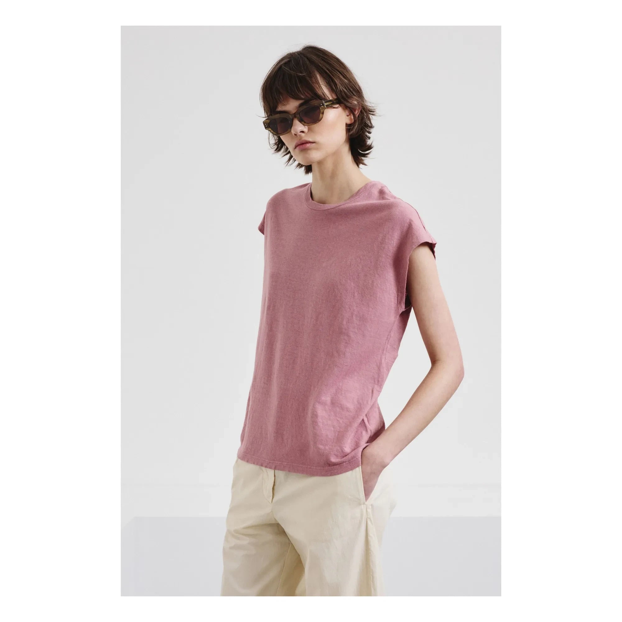 Pomandère - Camiseta de punto de algodón y lino | Malva